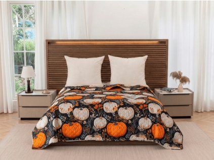 Přehoz na postel MAGIC PUMPKIN, barevný s motivem oranžových a bílých dýní