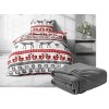 Lenjerie de pat flanel CHRISTMAS DEER AND GROUSE alb + cearsaf microplus SOFT 90x200 cm gri inchis