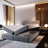 Pat tapițat boxspring GLORIEN 180x200 cm purpuriu