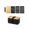 Svačinový box DUO LUNCH černý/bambus s příborem a dvěma přihrádkami