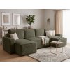 Canapea extensibila in forma de U SMART BOUCLE 303x143 cm, verde inchis
