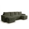 Canapea extensibila in forma de U SMART BOUCLE, verde inchis, 303x143 cm