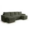Canapea extensibila in forma de U SMART BOUCLE 303x143 cm, verde inchis