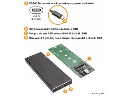 USB 3.1 C -> M.2 M zámek B / B+M