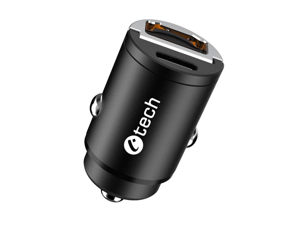Nabíječka USB do auta C-TECH UCC-02, 1x Type C + 1 x Type A,  30W, Power delivery 3.0, Quick Charge