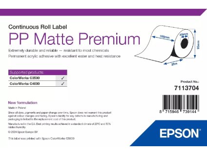 PP Matte Label Premium Continuous Roll 105mm x 29m s