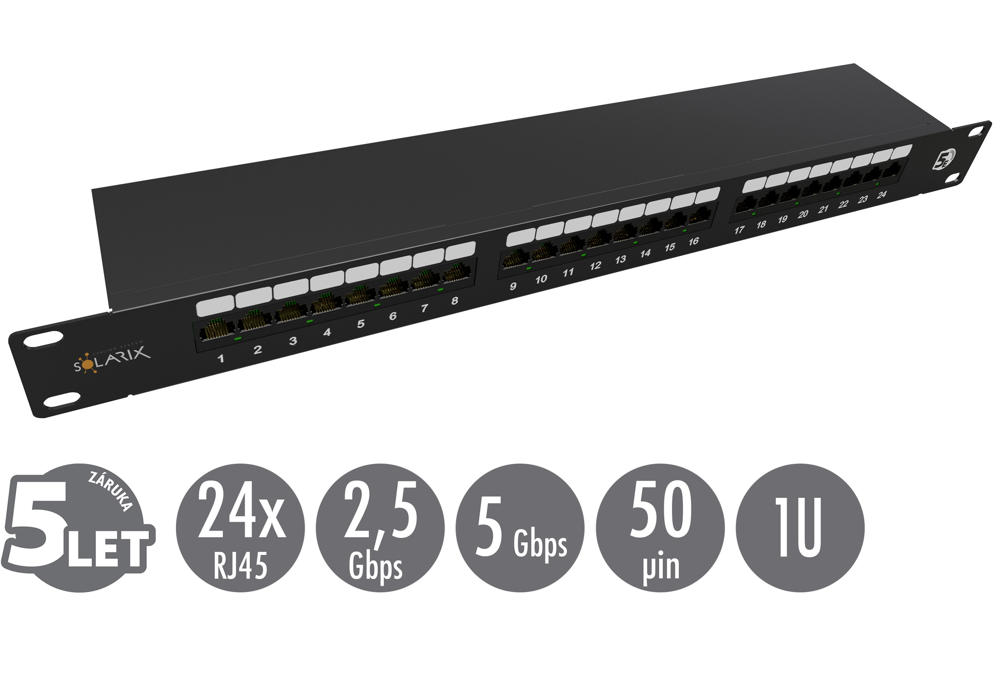 19" patch panel Solarix 24 x RJ45 CAT5E STP 1U SX24-5E-STP-BK-N
