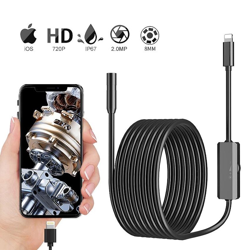 W-Star Endoskopická kamera WSE8x5SL sonda 8mm 5m HD měkký kabel lightning