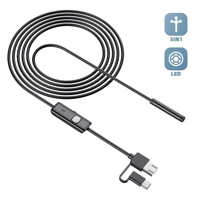 W-Star Endoskopická kamera UCAM7x10 sonda 7mm 10m měkký kabel 640x480 USB konektor 3v1 USBC