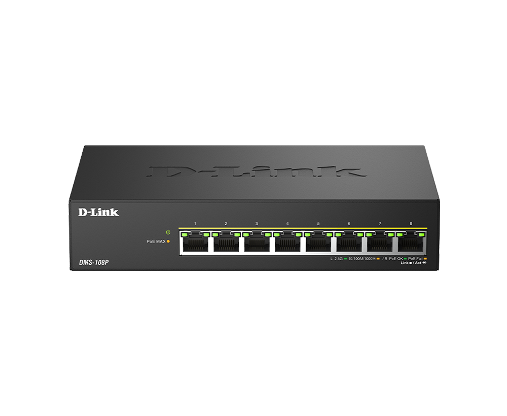 D-Link DMS-108P/E, 8x 2.5G PoE, Unmanaged Switch, Metal