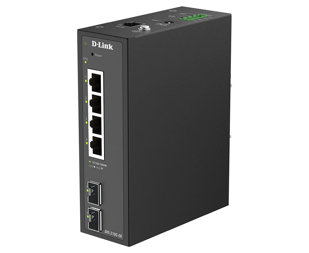 D-Link DIS-210G-06 6-Port Gigabit Industrial Smart Managed Switch with 2 x SFP Ports
