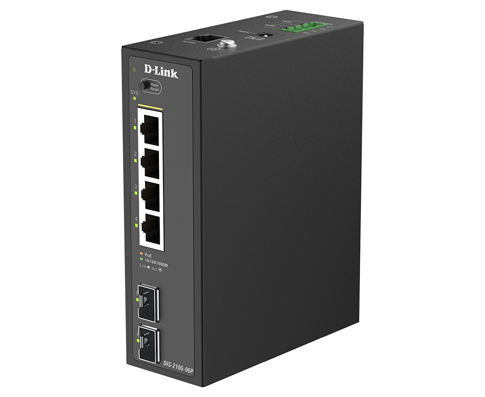 D-Link DIS-210G-06P 6-Port Gigabit Industrial PoE+ Smart Managed Switch with 2 x SFP Ports