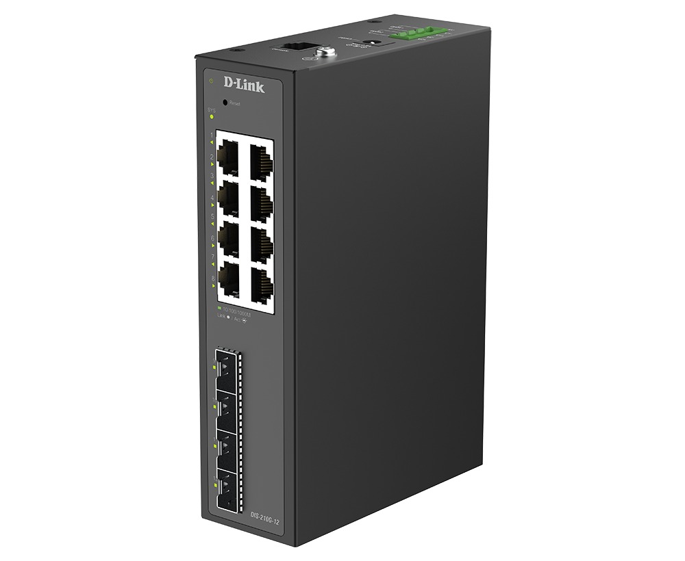 D-Link DIS-210G-12 12-Port Gigabit Industrial Smart Managed Switch with 4 x SFP Ports