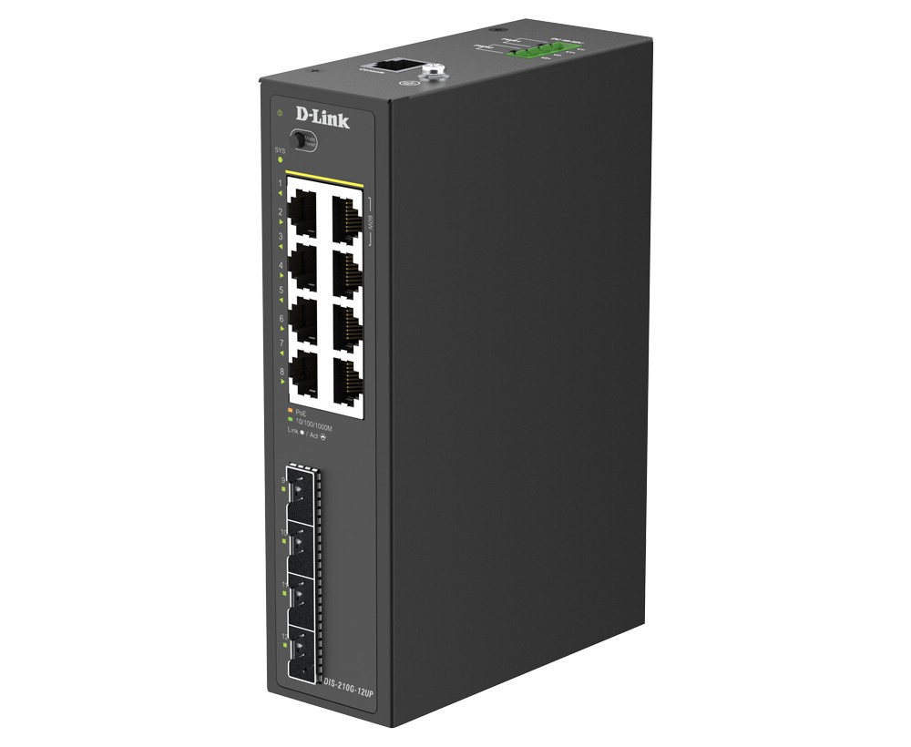 D-Link DIS-210G-12UP 12-Port Gigabit Industrial PoE++ Smart Managed Switch with 4 x SFP Ports