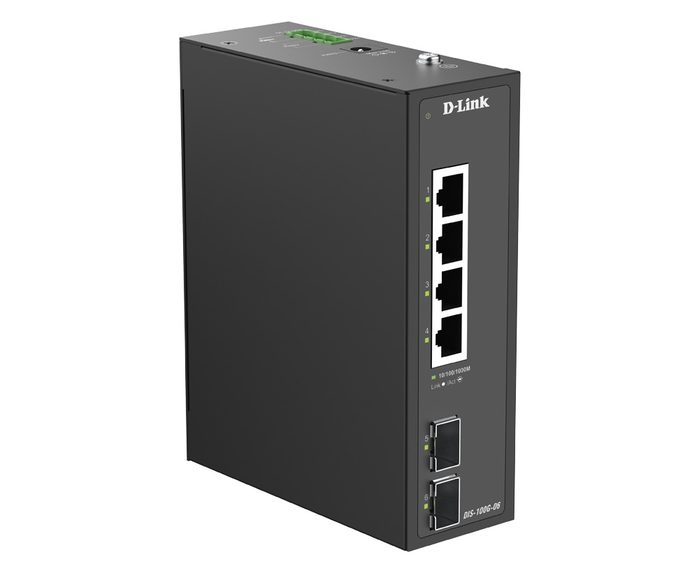 D-Link DIS-100G-06 6-Port Gigabit Industrial Unmanaged Switch with 2 x SFP Ports