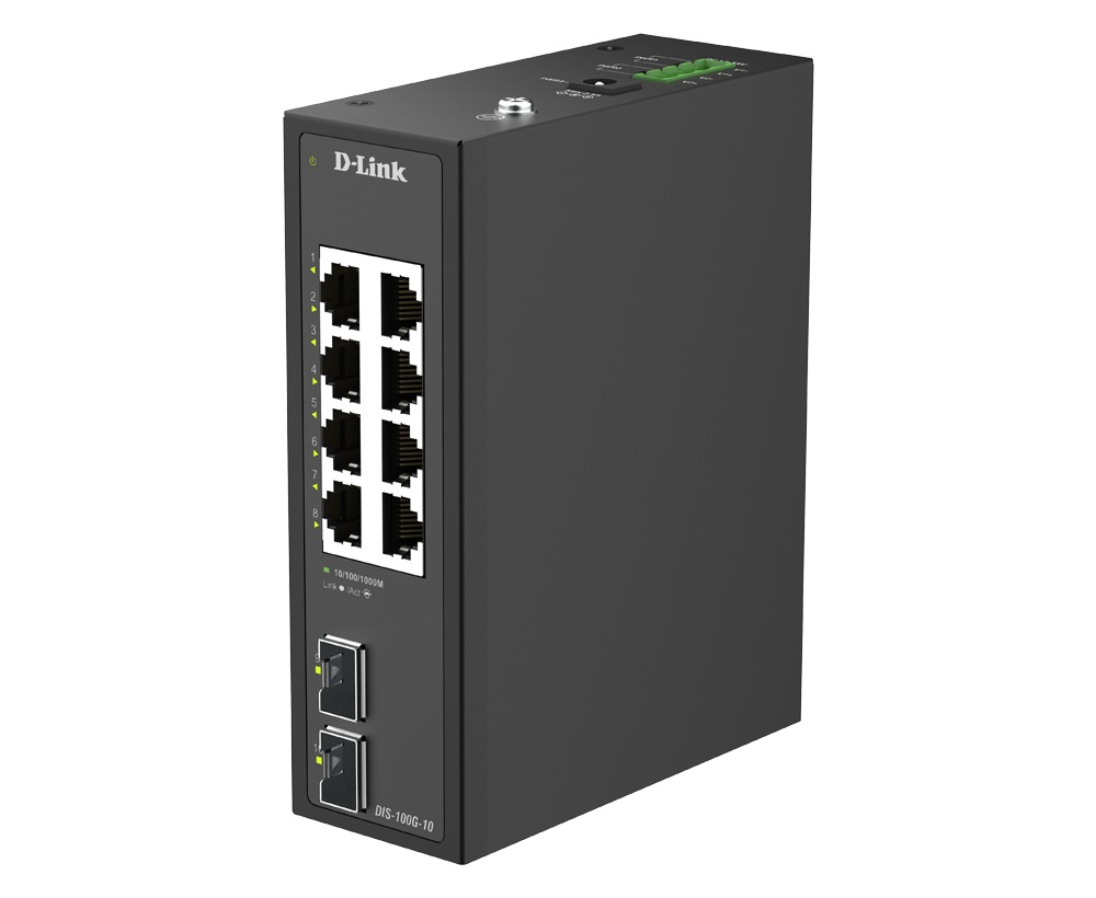 D-Link DIS-100G-10 10-Port Gigabit Industrial Unmanaged Switch with 2 x SFP Ports