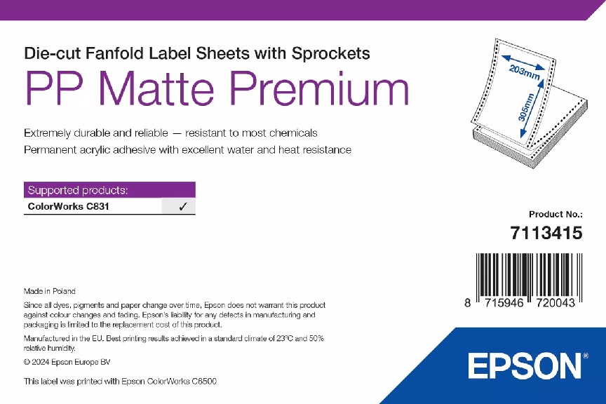 PP Matte Label Premium, 203mm x 305mm, 500 Labels