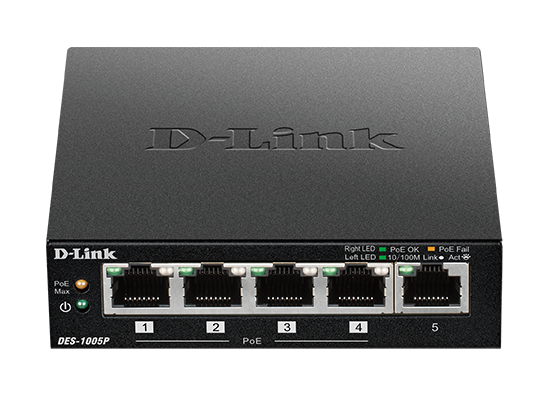 D-Link DES-1005P 5-port 10/100 switch, 4xPoE+,60W