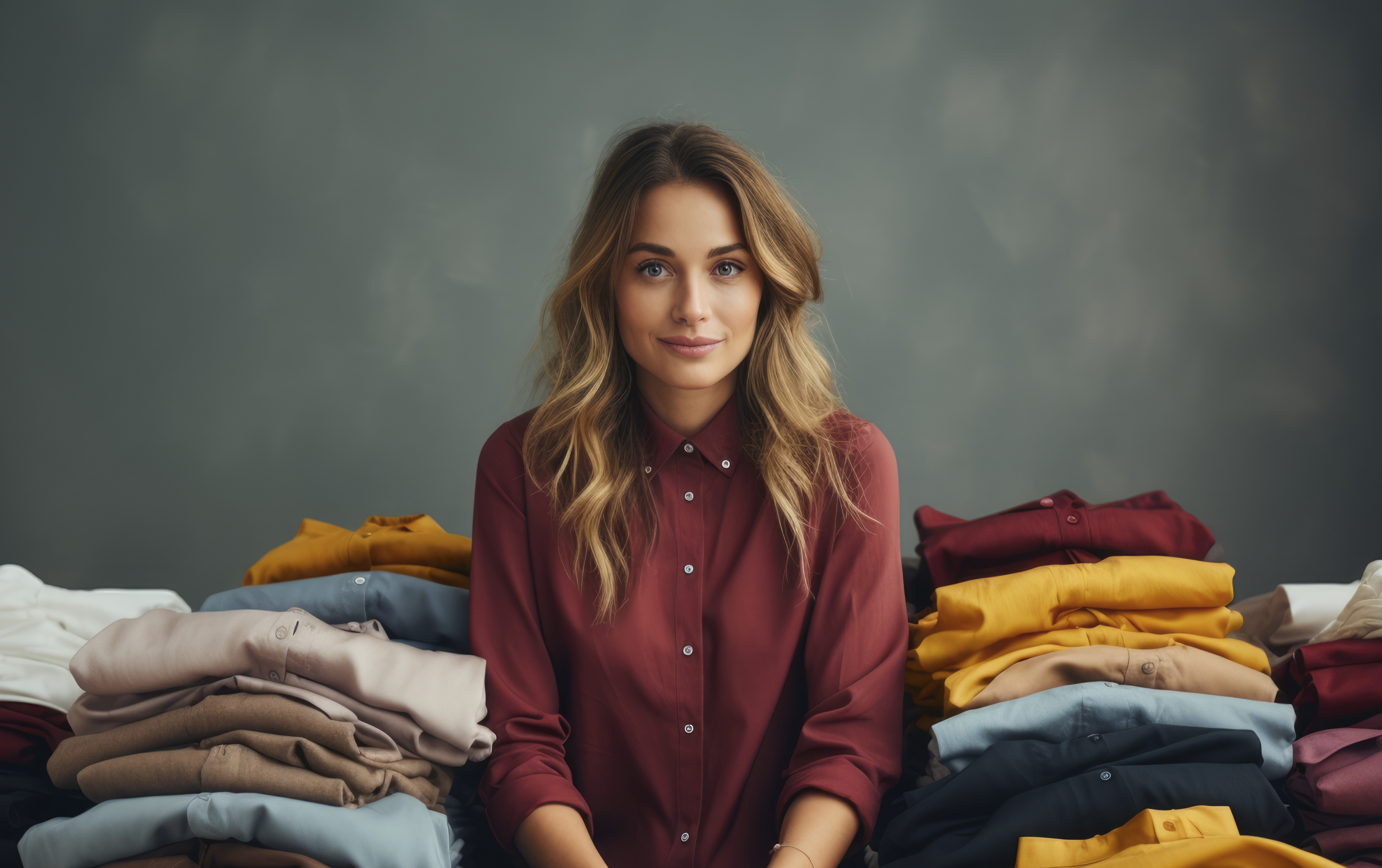 close-up-woman-front-clothing-piles