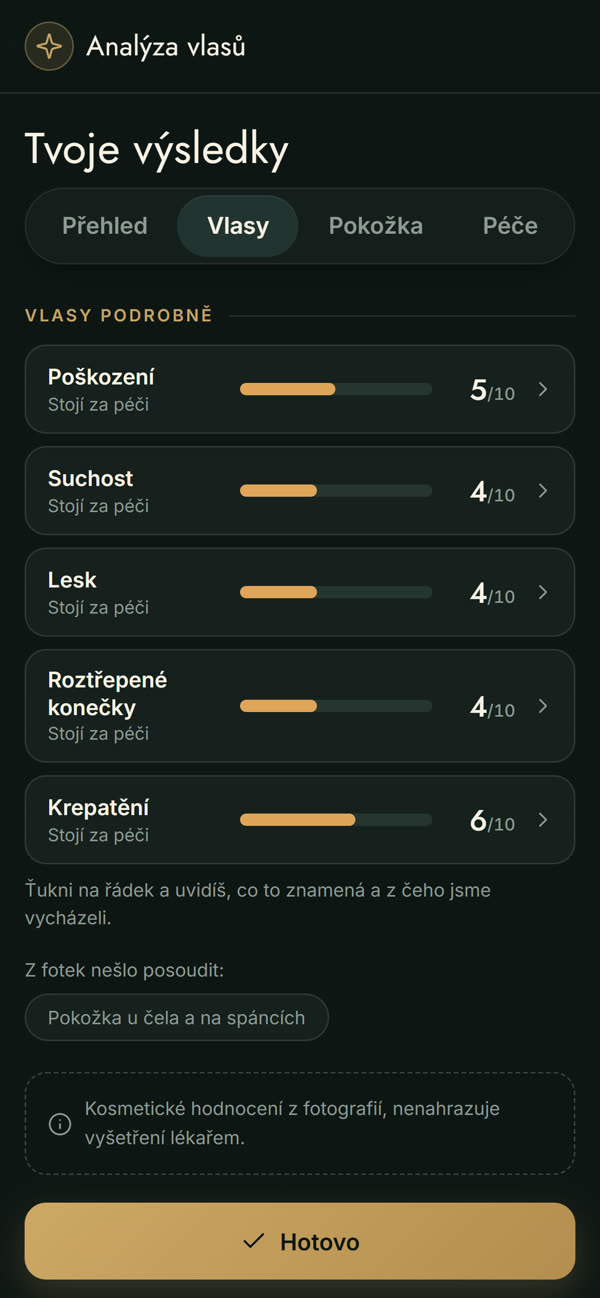 Podrobné hodnocení vlasů