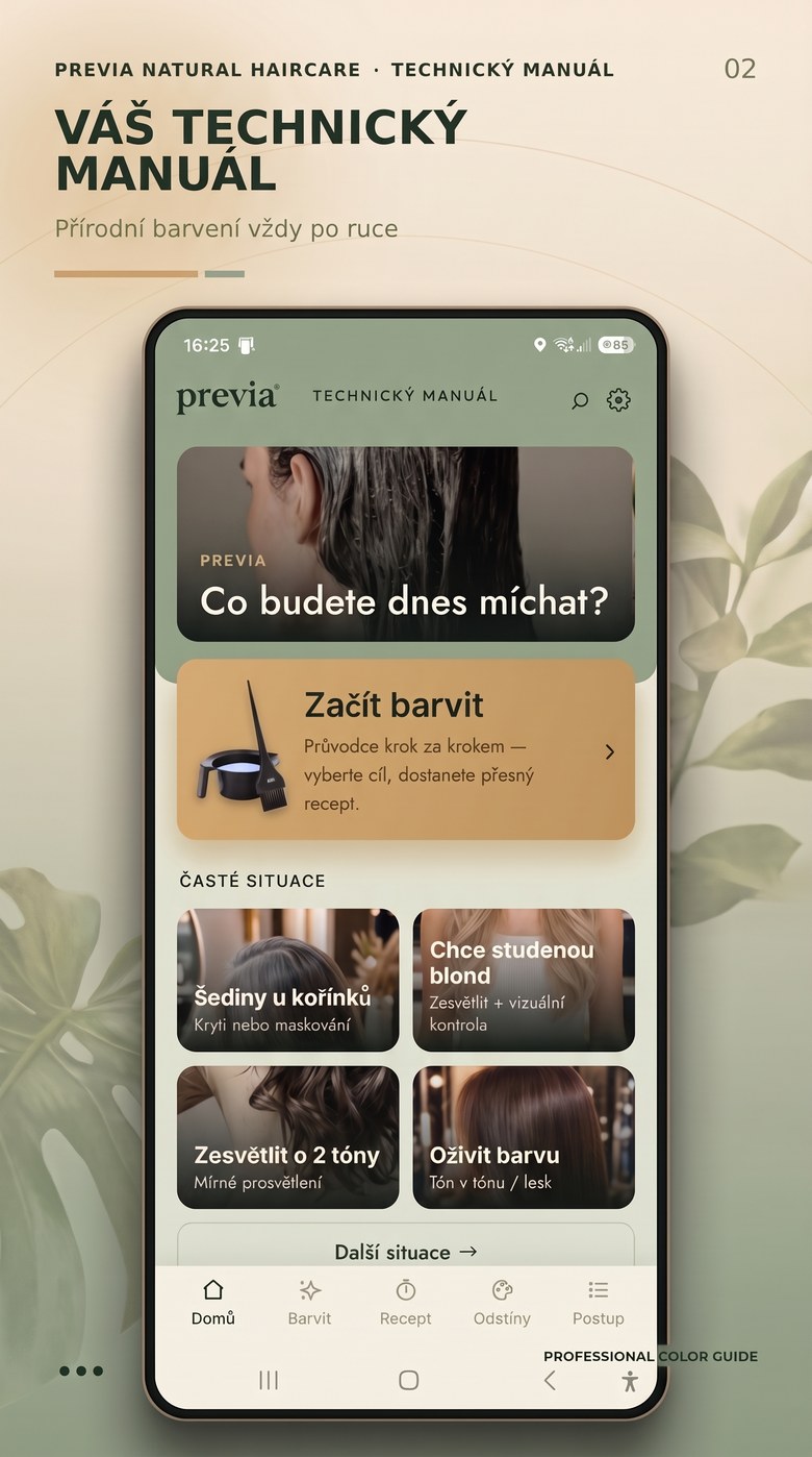 Připravovaná aplikace Technický manuál Previa Natural Haircare