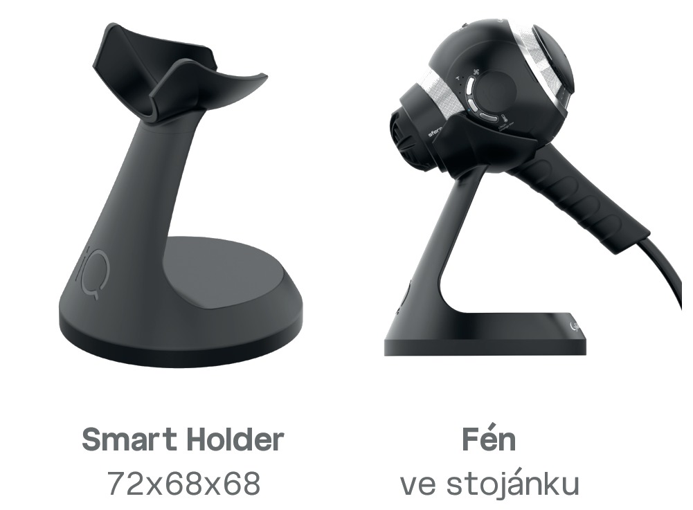 Stojánek Smart Holder a fén iQ Sfera odložený ve stojánku