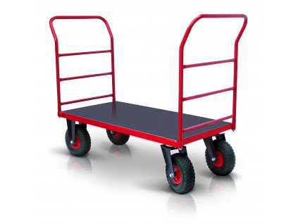 Industriální celosvařený plošinový vozík 2 X MADLO S VODOROVNÝMI PŘÍČKAMI PROFI S NAFUKOVACÍMI KOLY 52608-16  Zesílené provedení