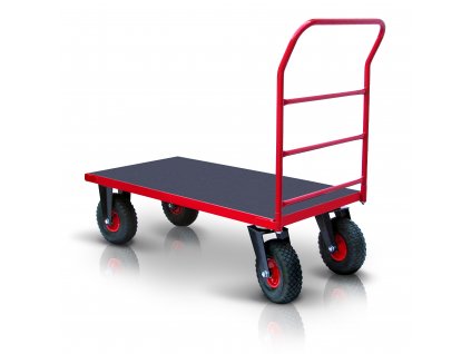 PLOŠINOVÝ VOZÍK 1 X MADLO S VODOROVNÝMI PŘÍČKAMI PROFI S NAFUKOVACÍMI KOLY 52608-15 (Rozměry (mm) 1300 x 800, Nosnost (kg) 500)