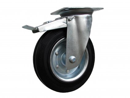 Kolečko otočné s přírubou s brzdou, černá pryž 31100-07 (Průměr kola (mm) 200, Nosnost (kg) 205, Rozteč otvorů (mm) 105 x 80/75)