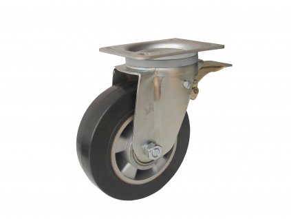 KOLEČKO OTOČNÉ S PŘÍRUBOU S BRZDOU, ELASTICKÁ PRYŽ 37125-09 (Průměr kola (mm) 200, Nosnost (kg) 400, Rozteč otvorů (mm) 105 x 80/75)