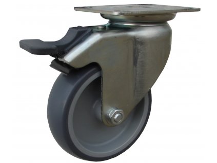 Kolečko otočné s přírubou s brzdou, termoplastická guma 40080-08 (Průměr kola (mm) 125, Nosnost (kg) 100, Rozteč otvorů (mm) 75/72 x 52/45)