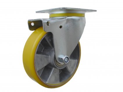 kolečko otočné s přírubou, polyuretanová obruč 55125-06 (Průměr kola (mm) 250, Nosnost (kg) 300, Rozteč otvorů (mm) 107 x 80)