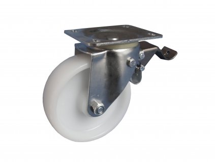 KOLEČKO OTOČNÉ S PŘÍRUBOU, S BRZDOU, POLYAMIDOVÉ 45080-07 (Průměr kola (mm) 200, Nosnost (kg) 180, Rozteč otvorů (mm) 80 x 107)