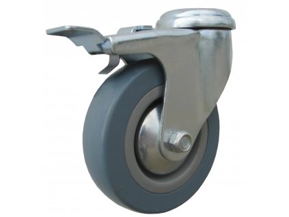 Kolo otočné s otvorem a brzdou, šedá pryž 59050-22 (Průměr kola(mm) 125, Nosnost(kg) 60, Celková výška(mm) 158)