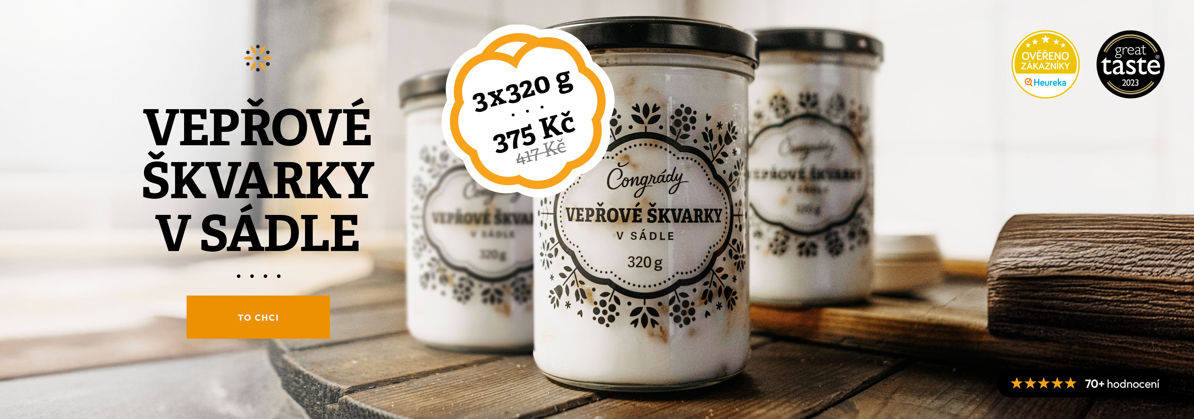 Vepřové škvarky v sádle - výhodné balení 3 ks