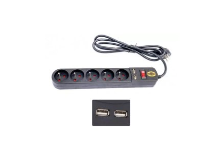 ORVALDI přepěťová ochrana ORV 5 délka 3m+USB černý kopie