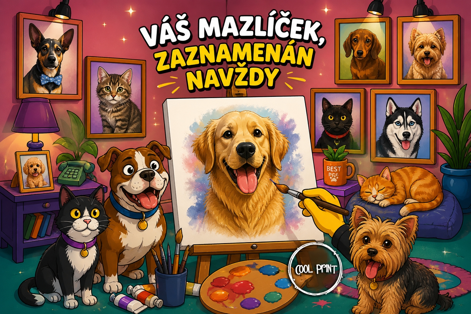 Portrét domácího mazlíčka na plátně podle fotky – Cool Print