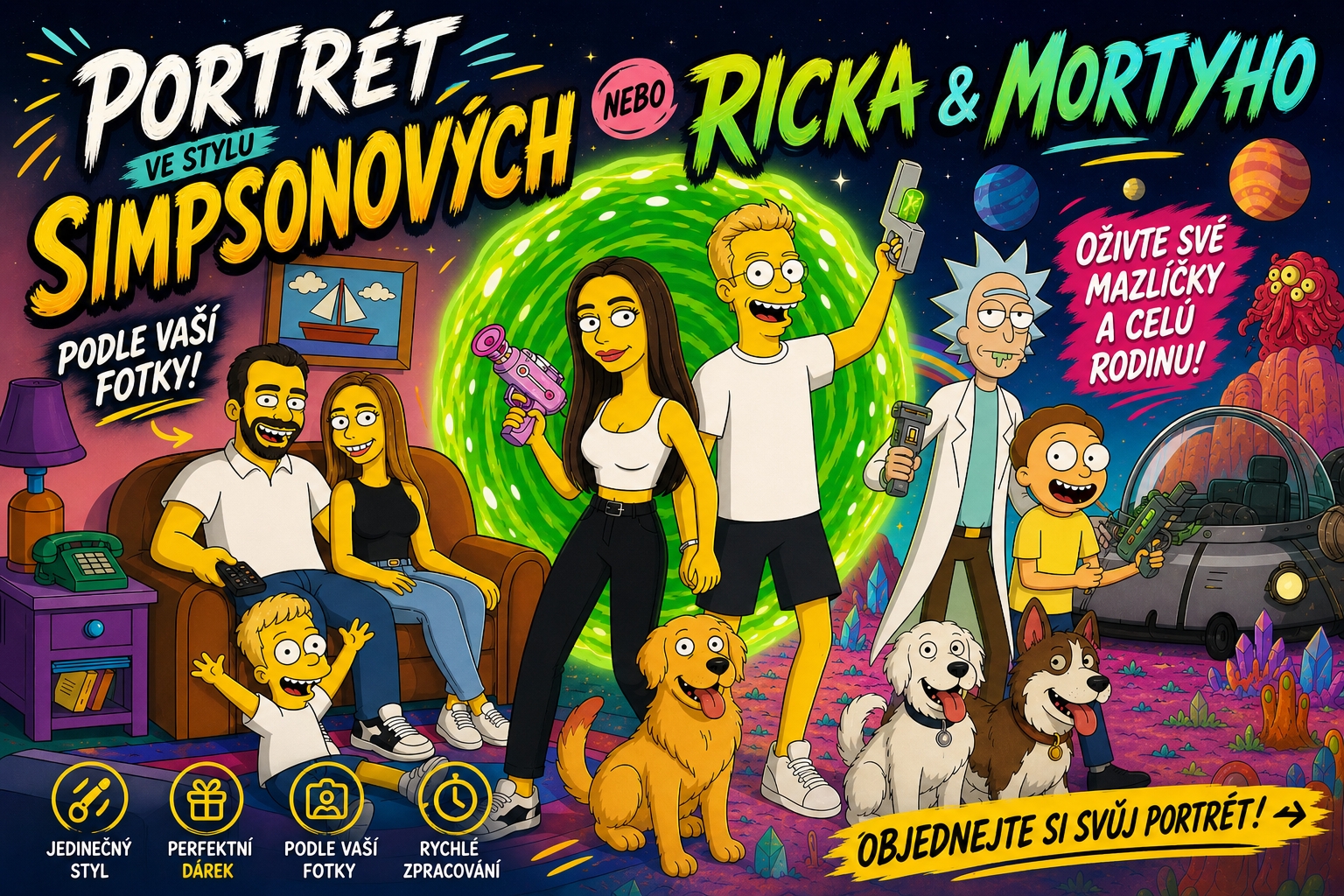 Portrét ve stylu Simpsonových a Ricka a Mortyho podle vaší fotky – Cool Print
