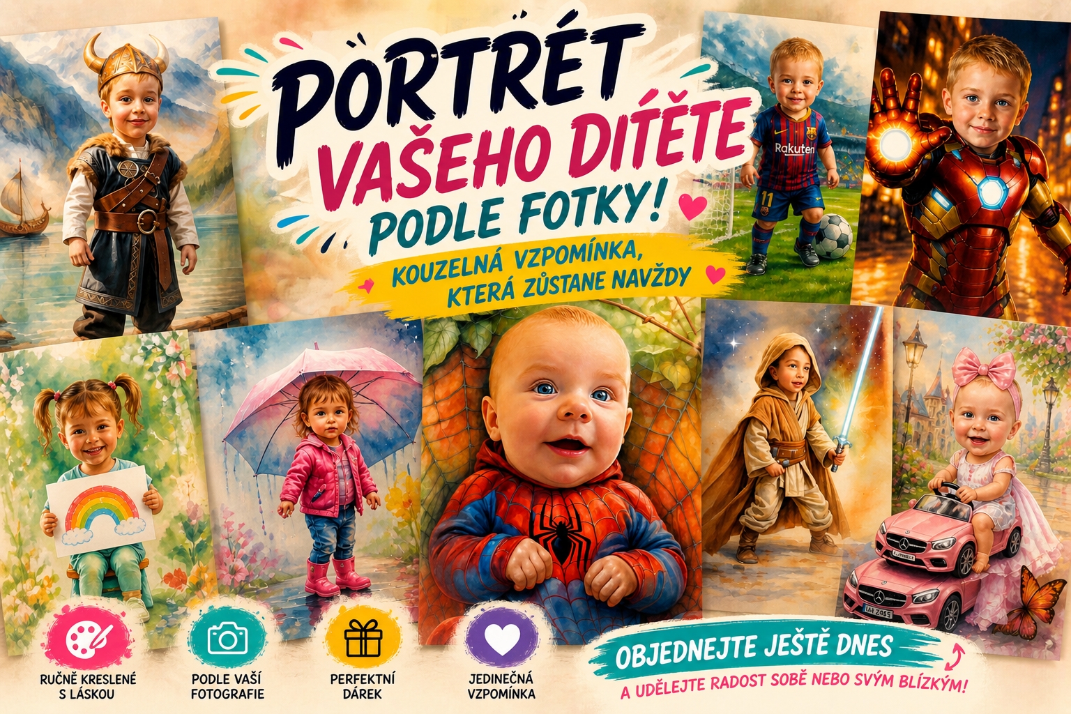 Dětský portrét na plátně podle fotografie – personalizovaný dárek – Cool Print