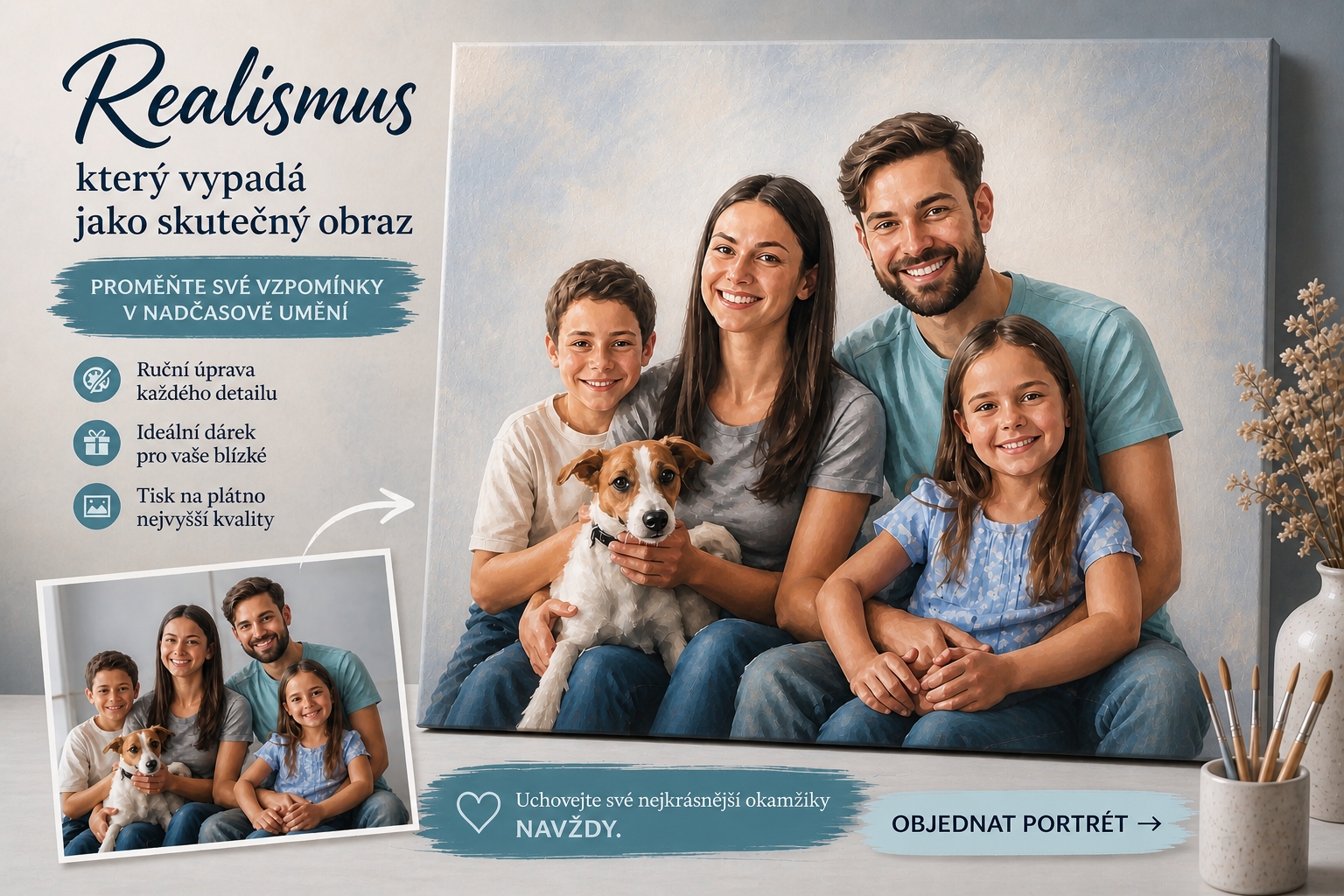 Realistický portrét rodiny na plátně podle fotografie – věrná kopie skutečnosti – Cool Print