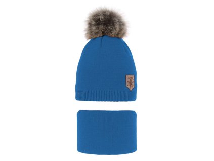 eng pm Boys winter set hat and tube scarf blue Apolin with pompom 11022 1