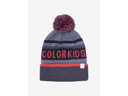 Color kids čepice s bambulí  šedo - červená