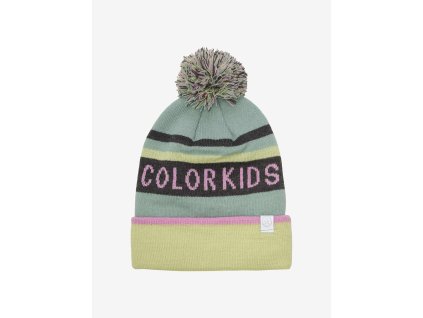 Color kids čepice s bambulí zeleno - růžová