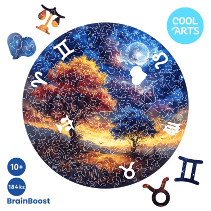 Blizenci zivota Znamenie zverokruhu 185ks BrainBoost Drevene Puzzle pre dorast a dospelych CoolArts T 02