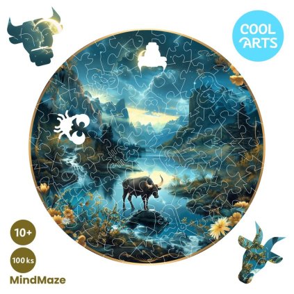 Byk v udoli Znamenie zverokruhu MindMaze 100ks Drevene Puzzle pre deti a dospelych CoolArts