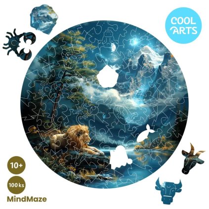 Lev pod horami Znamenie zverokruhu MindMaze 100ks Drevene Puzzle pre deti a dospelych CoolArts
