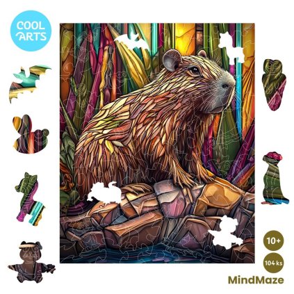 Duhova kapybara MindMaze 104ks Drevene Puzzle pre deti a dospelych CoolArts