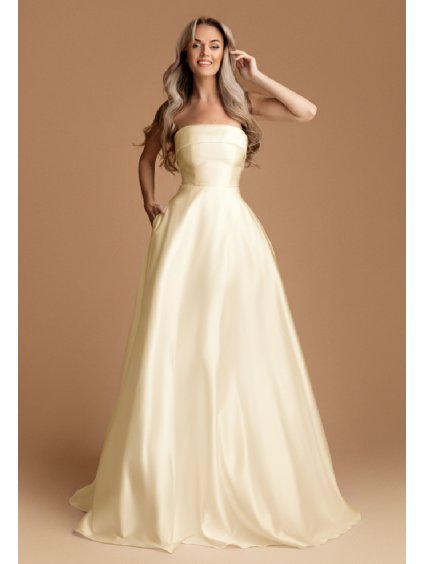 Krémové společenské šaty s kapsami