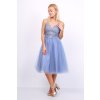 Šedomodré midi šaty s tylovou sukní