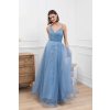 Moderní světle modré plesové šaty s tylovou sukní